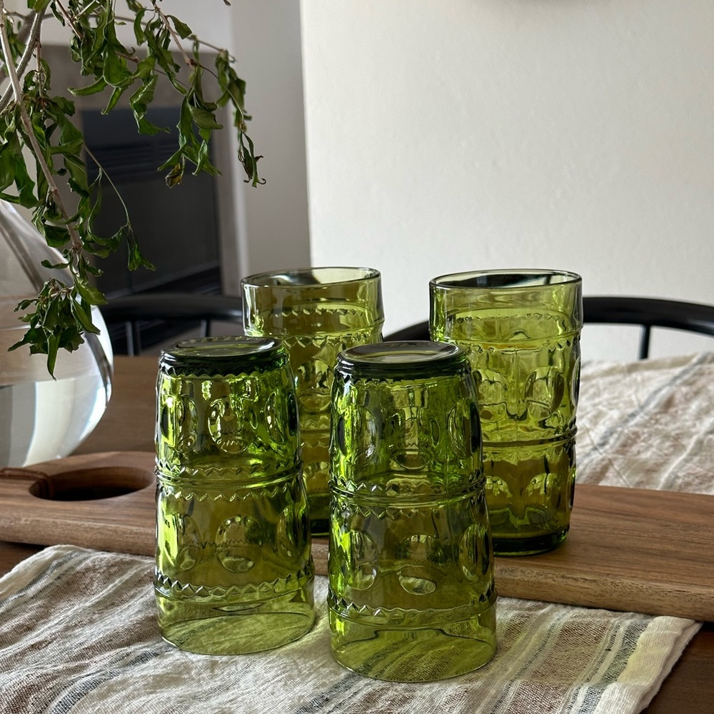 !!SOLD!! Vintage Rare Indiana Glass Emerald Green Fingerprint Tumblers - Picture 3 of 5